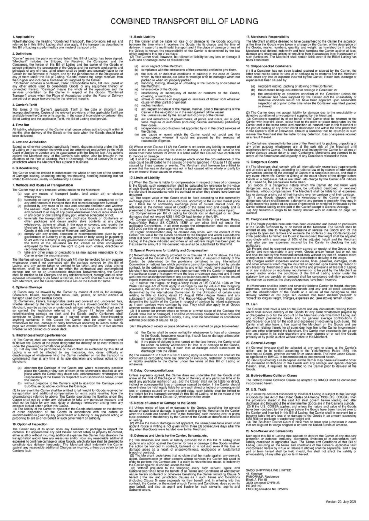 SACO SHIPPING LINE Limited | NVOCC Carrier